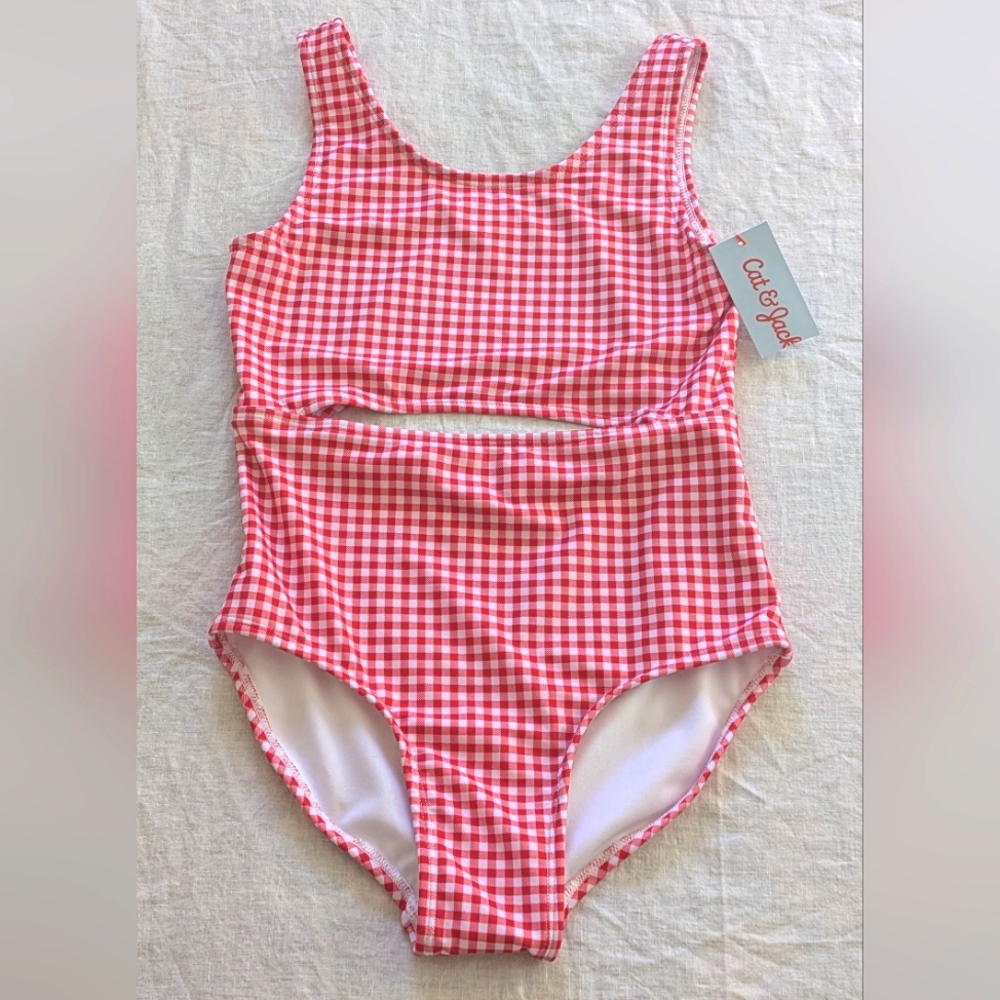 Girls Red Gingham Swimsuit